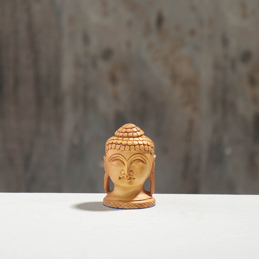 Lord Buddha Head - Hand Carved Kadam Wood Sculpture (2.3 in)