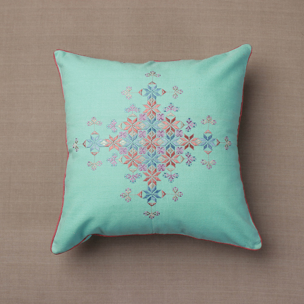 Soof Stitch Embroidery Pure Handloom Cotton Cushion Cover (16 x 16 in)