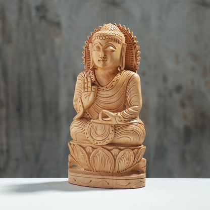 Lord Buddha - Hand Carved Kadam Wood Sculpture (7.8 in)