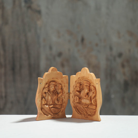 Lord Ganesha & Goddess Lakshmi - Hand Carved Kadam Wood Sculpture (4 in)