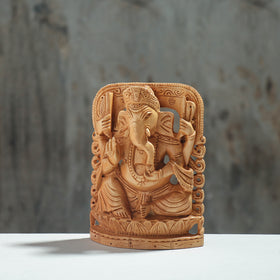 Lord Ganesha - Hand Carved Kadam Wood Handpainted Sculpture
