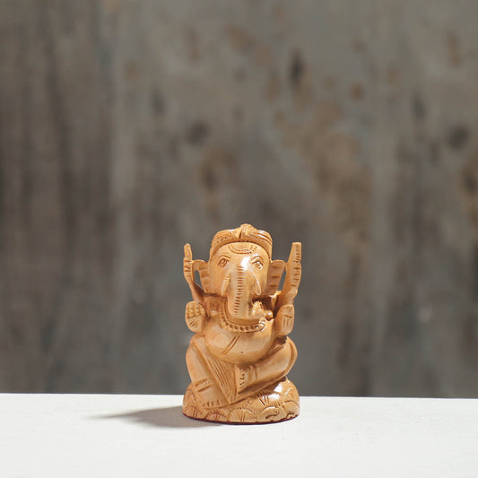 Lord Ganesha - Hand Carved Kadam Wood Sculpture (3 in)