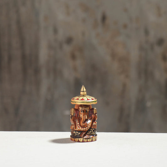 Lord Ganesha - Hand Carved Kadam Wood Handpainted Sculpture (1.7 in)