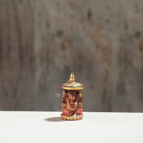 Lord Ganesha - Hand Carved Kadam Wood Handpainted Sculpture