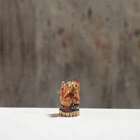 Lord Ganesha - Hand Carved Kadam Wood Handpainted Sculpture