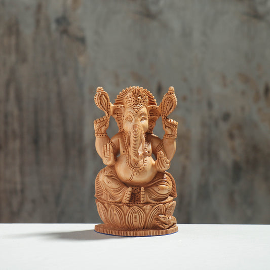 Lord Ganesha - Hand Carved Kadam Wood Sculpture (6 in)
