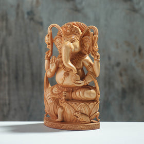 Lord Ganesha - Hand Carved Kadam Wood Sculpture