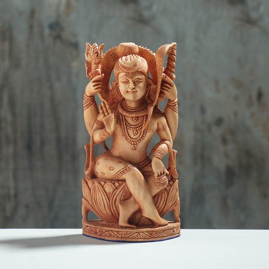 Lord Shiva - Hand Carved Kadam Wood Sculpture (7.8 in)