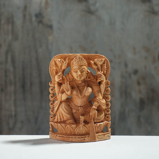 Goddess Lakshmi - Hand Carved Kadam Wood Sculpture (6 in)