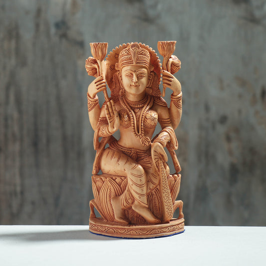 Goddess Lakshmi - Hand Carved Kadam Wood Sculpture (8 in)