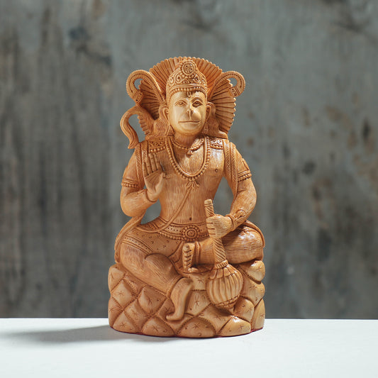 Lord Hanuman - Hand Carved Kadam Wood Sculpture (8 in)