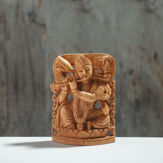 Lord Krishna - Hand Carved Kadam Wood Sculpture (6 in)