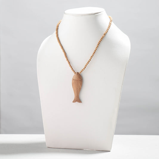 Fish - Fine Hand Carved Kadam Wooden Pendant Necklace