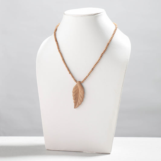 Leaf - Fine Hand Carved Kadam Wooden Pendant Necklace
