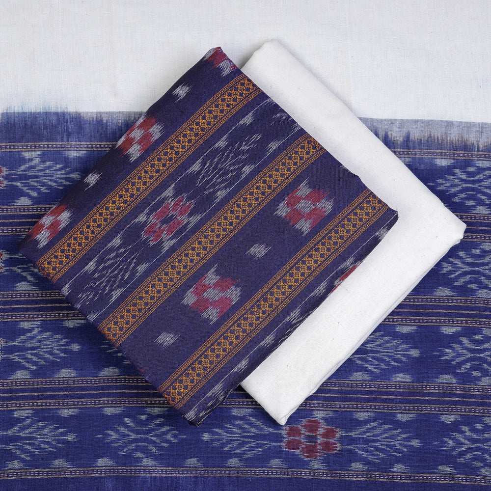 Blue - 3pc Sambalpuri Handloom Pasapalli Ikat Cotton Suit Material Set