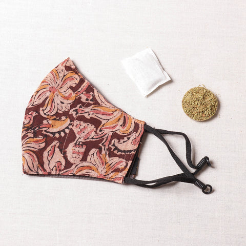 Herb Pocket Kalamkari Block Printed Cotton 3 Layer Snug Fit Face Cover