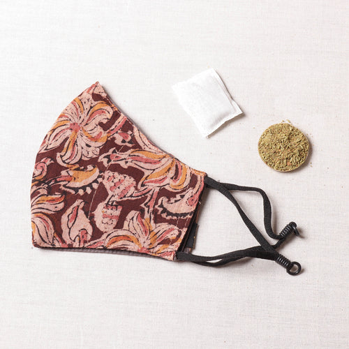 Herb Pocket Kalamkari Block Printed Cotton 3 Layer Snug Fit Face Cover