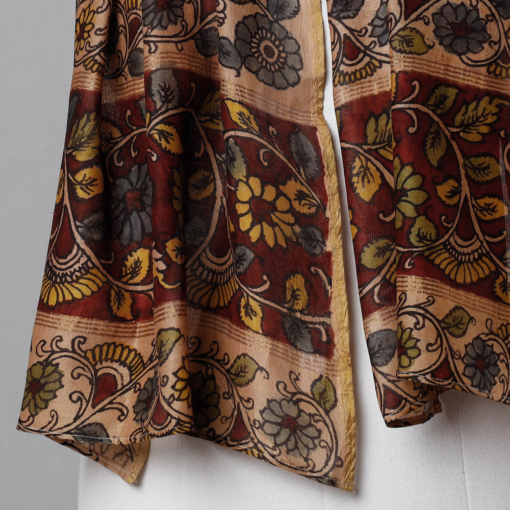 Brown - Kalamkari Handpainted Pure Handloom Chanderi Silk Stole