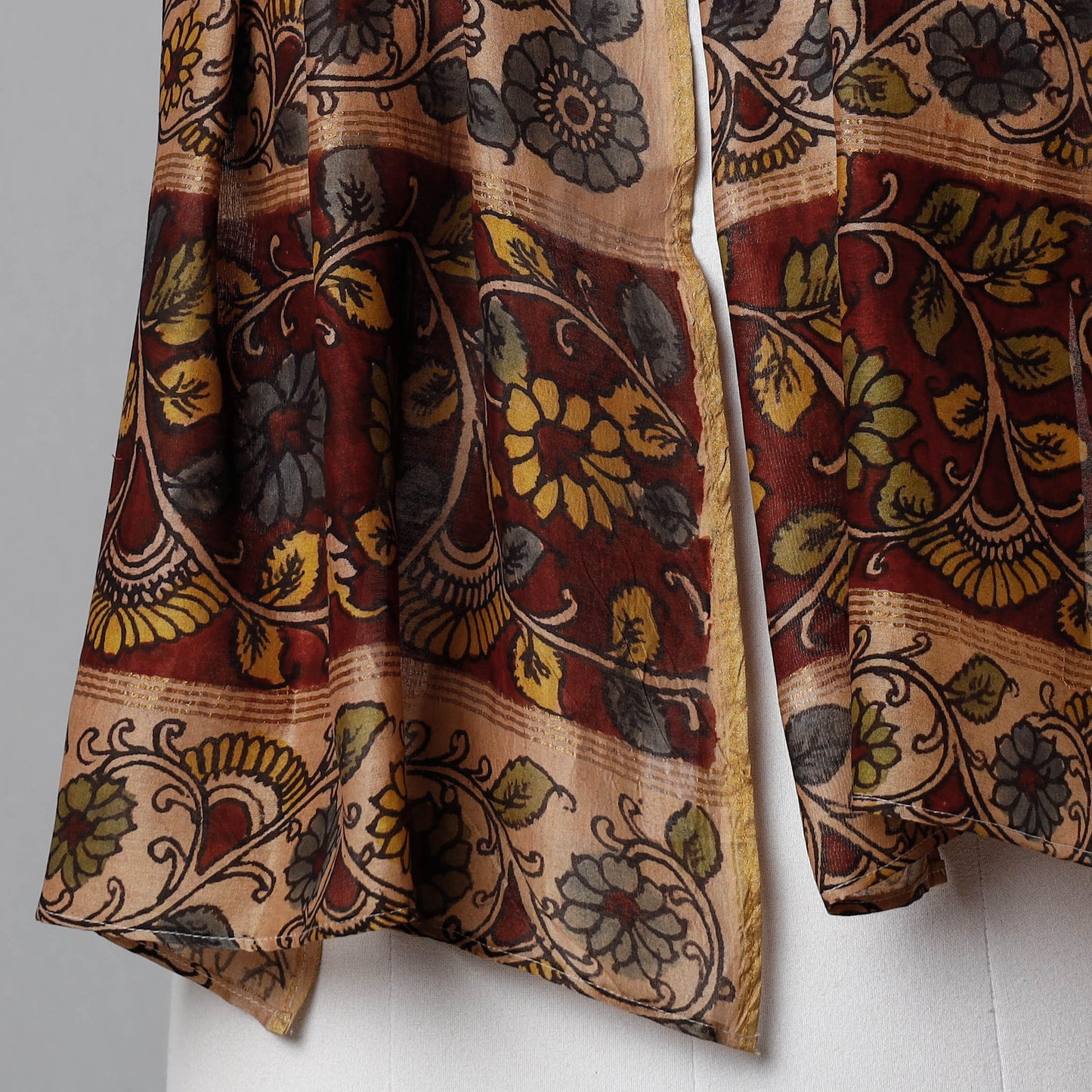 Brown - Kalamkari Handpainted Pure Handloom Chanderi Silk Stole