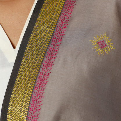 Brown - Gavanti Kasuti Embroidery Handloom Maheshwari Silk Dupatta