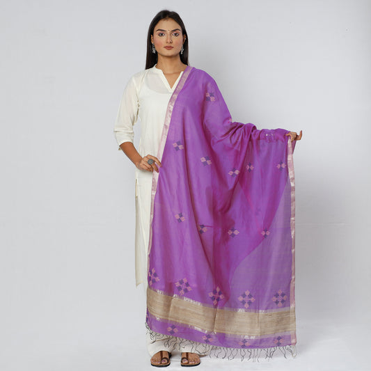 Purple - Gavanti Kasuti Embroidery Handloom Maheshwari Silk Dupatta