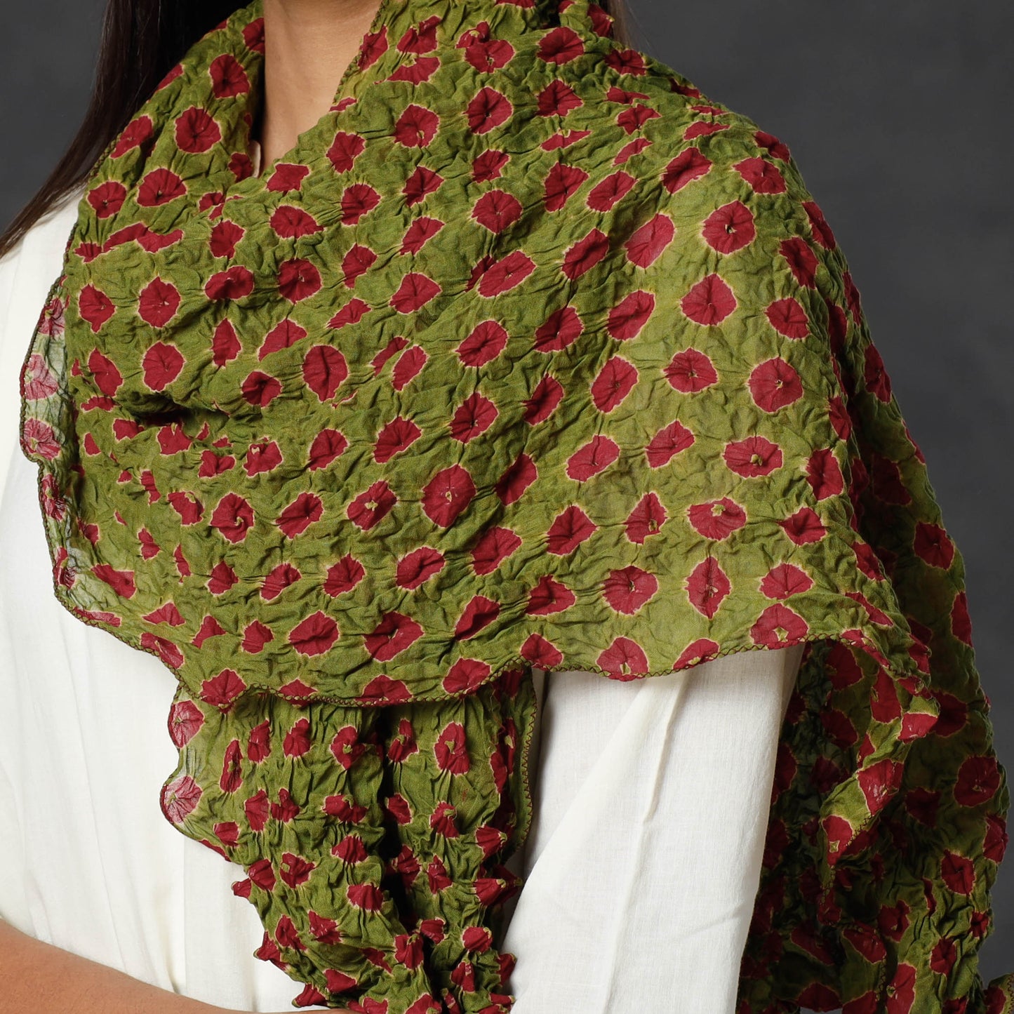 Green - Kutch Tie-Dye Cotton Bandhani Stole 01