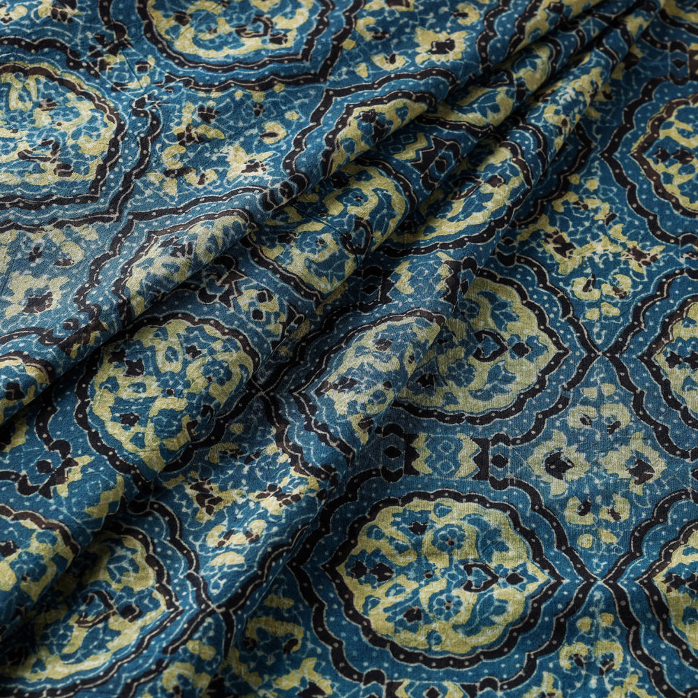 Blue - 3 Kaam Ajrakh Hand Block Printed Cotton Fabric