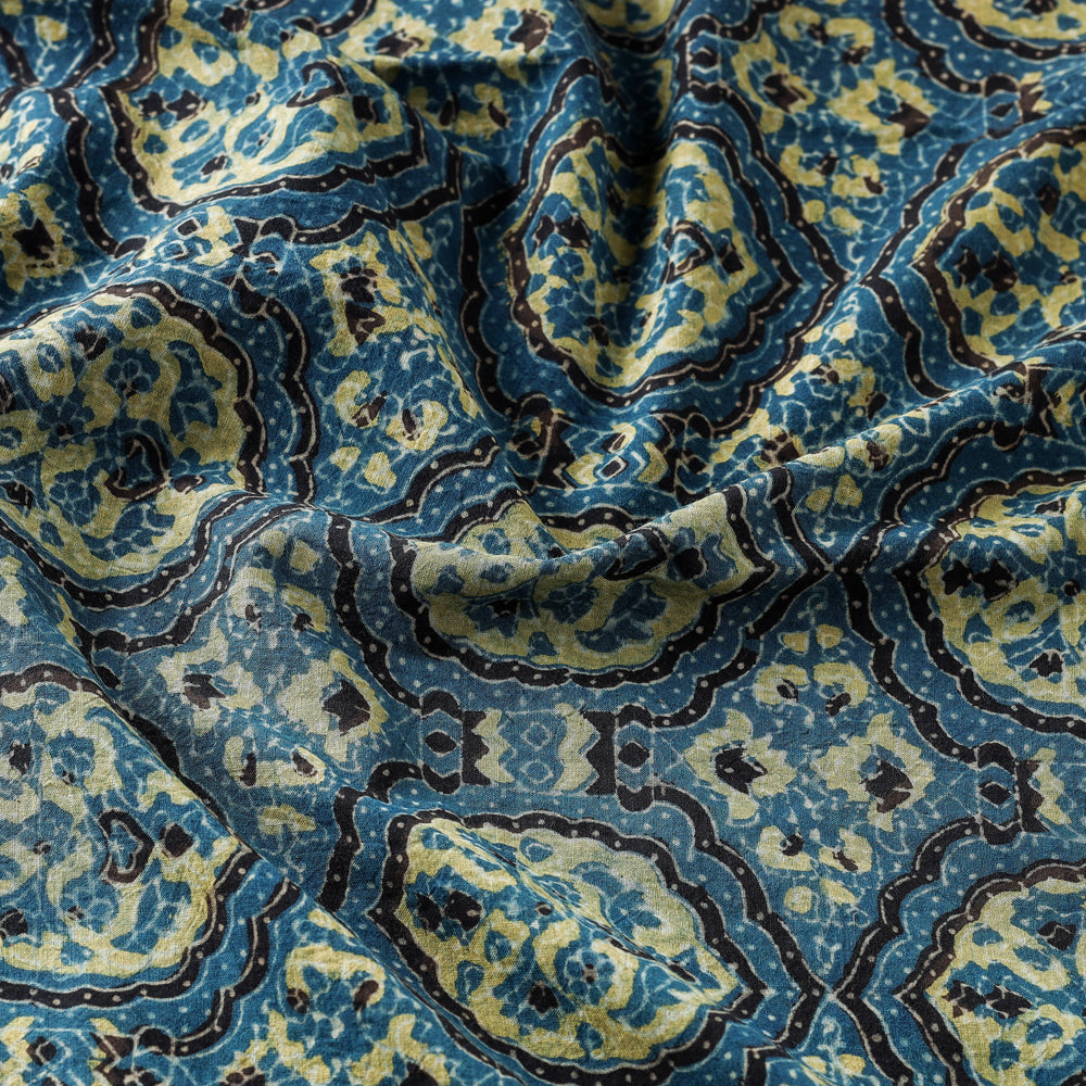 Blue - 3 Kaam Ajrakh Hand Block Printed Cotton Fabric