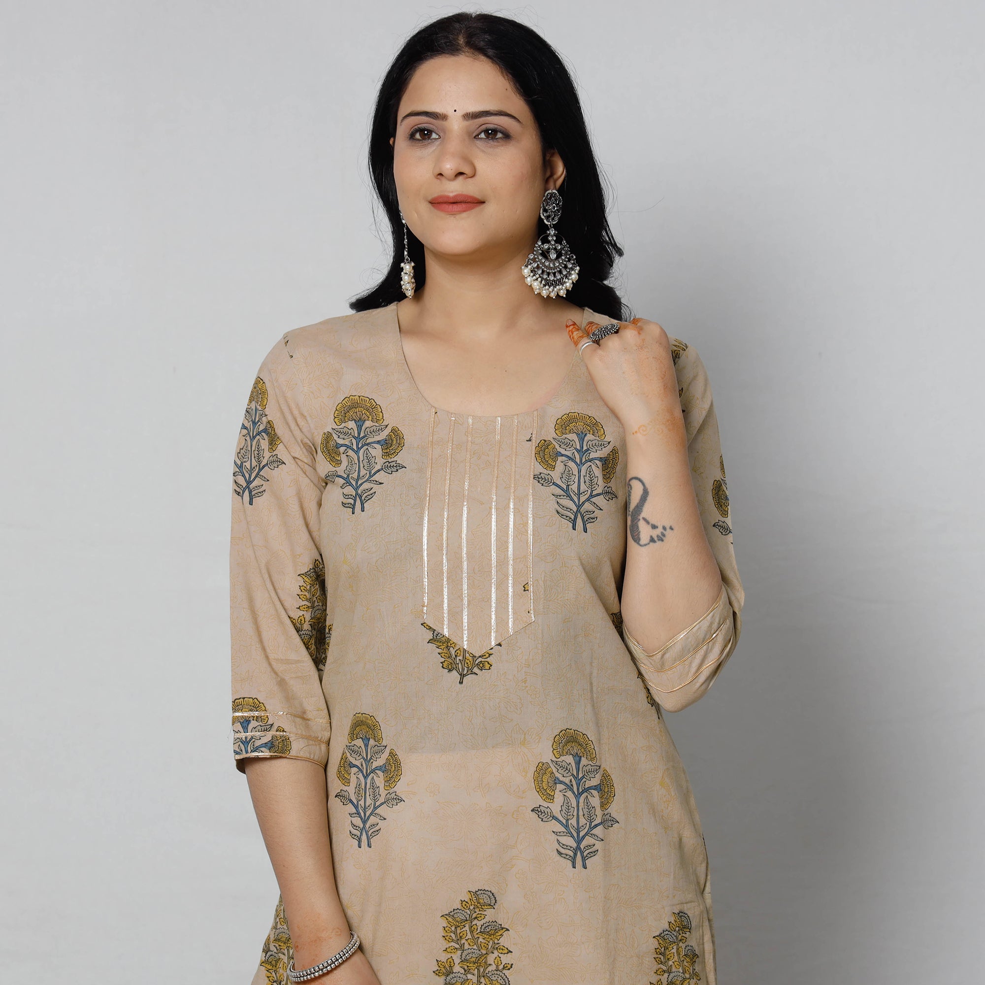 Buy iTokri Casuals - Sanganeri Hand Block Print Cotton White Long Kurta Online at iTokri.com