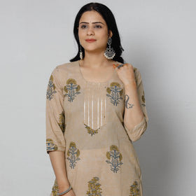 Buy iTokri Casuals - Sanganeri Hand Block Print Cotton White Long Kurta Online at iTokri.com