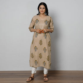 Buy iTokri Casuals - Sanganeri Hand Block Print Cotton White Long Kurta Online at iTokri.com