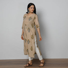 Buy iTokri Casuals - Sanganeri Hand Block Print Cotton White Long Kurta Online at iTokri.com