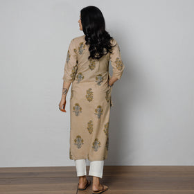 Buy iTokri Casuals - Sanganeri Hand Block Print Cotton White Long Kurta Online at iTokri.com