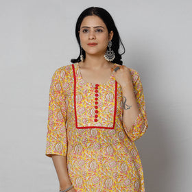 Buy iTokri Casuals - Sanganeri Hand Block Print Cotton White Long Kurta Online at iTokri.com