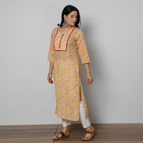 Buy iTokri Casuals - Sanganeri Hand Block Print Cotton White Long Kurta Online at iTokri.com