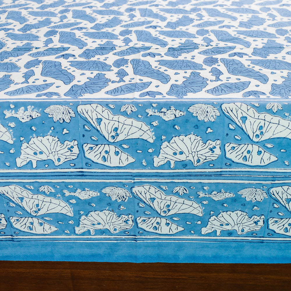 Blue - Sanganeri Block Printing Cotton Double Bed Cover with Pillow Covers (108 x 87 in)