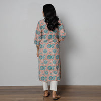 Grey - Sanganeri Block Printing Cotton Long Kurta