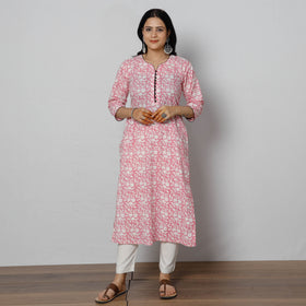 Buy Sanganeri Hand Block Printed Cotton Long Kurta Online at iTokri.com