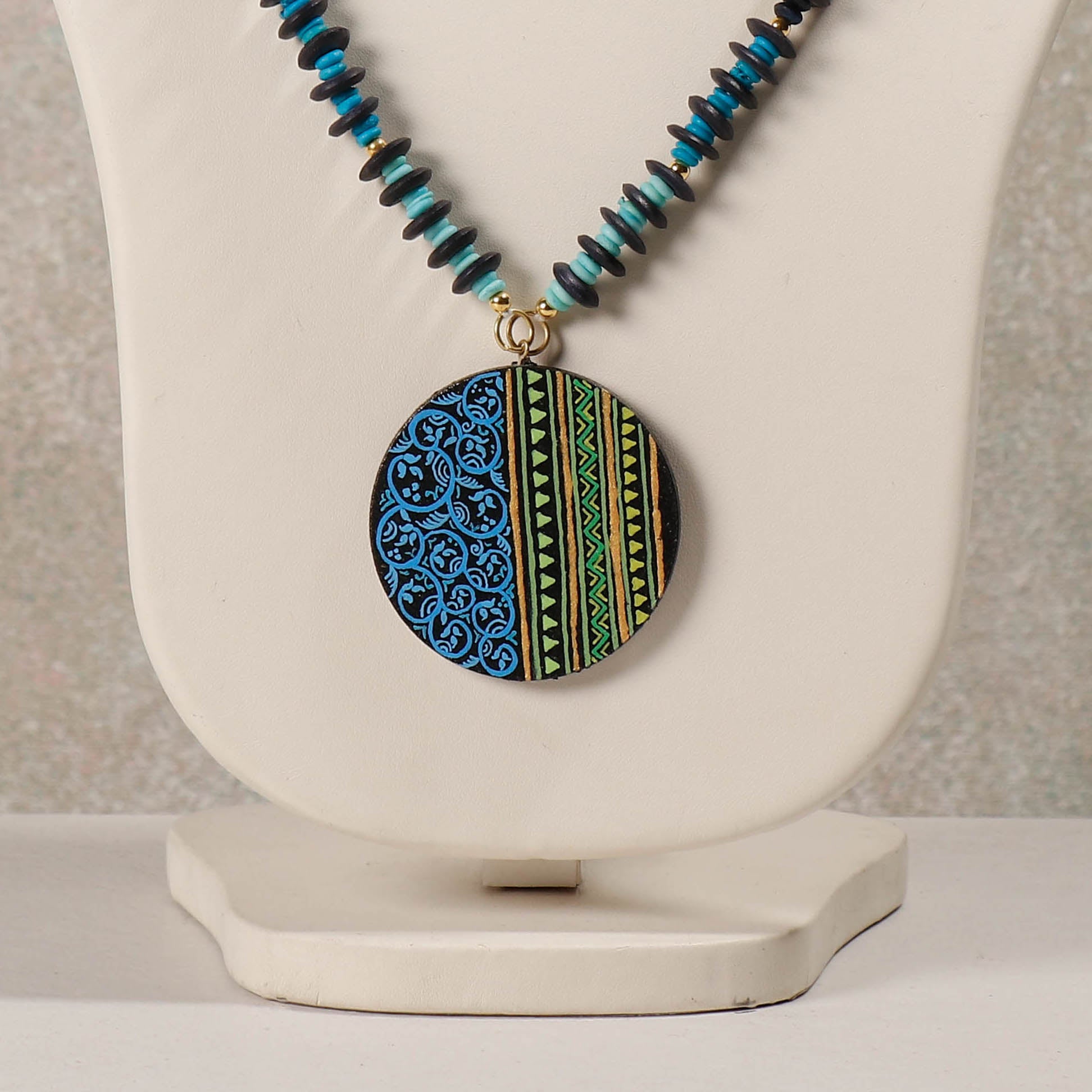 Miniature Handpainted Wooden Necklace With Beads