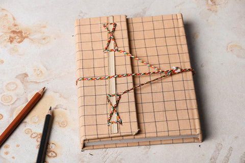 Fabric cover handmade paper notebook with thread lock