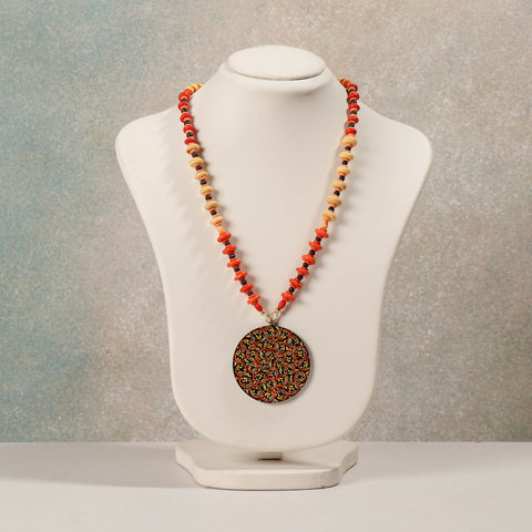Orange - miniature handpainted wooden necklace with beads