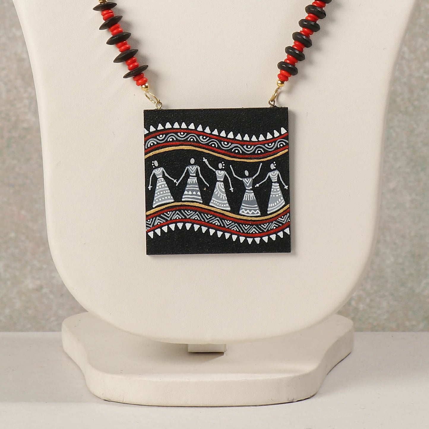 Miniature Handpainted Wooden Necklace With Beads