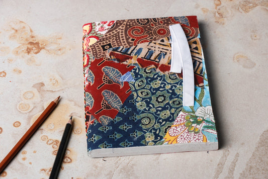 Patchwork Fabric Cover Handmade Paper Notebook with Elastic Lock