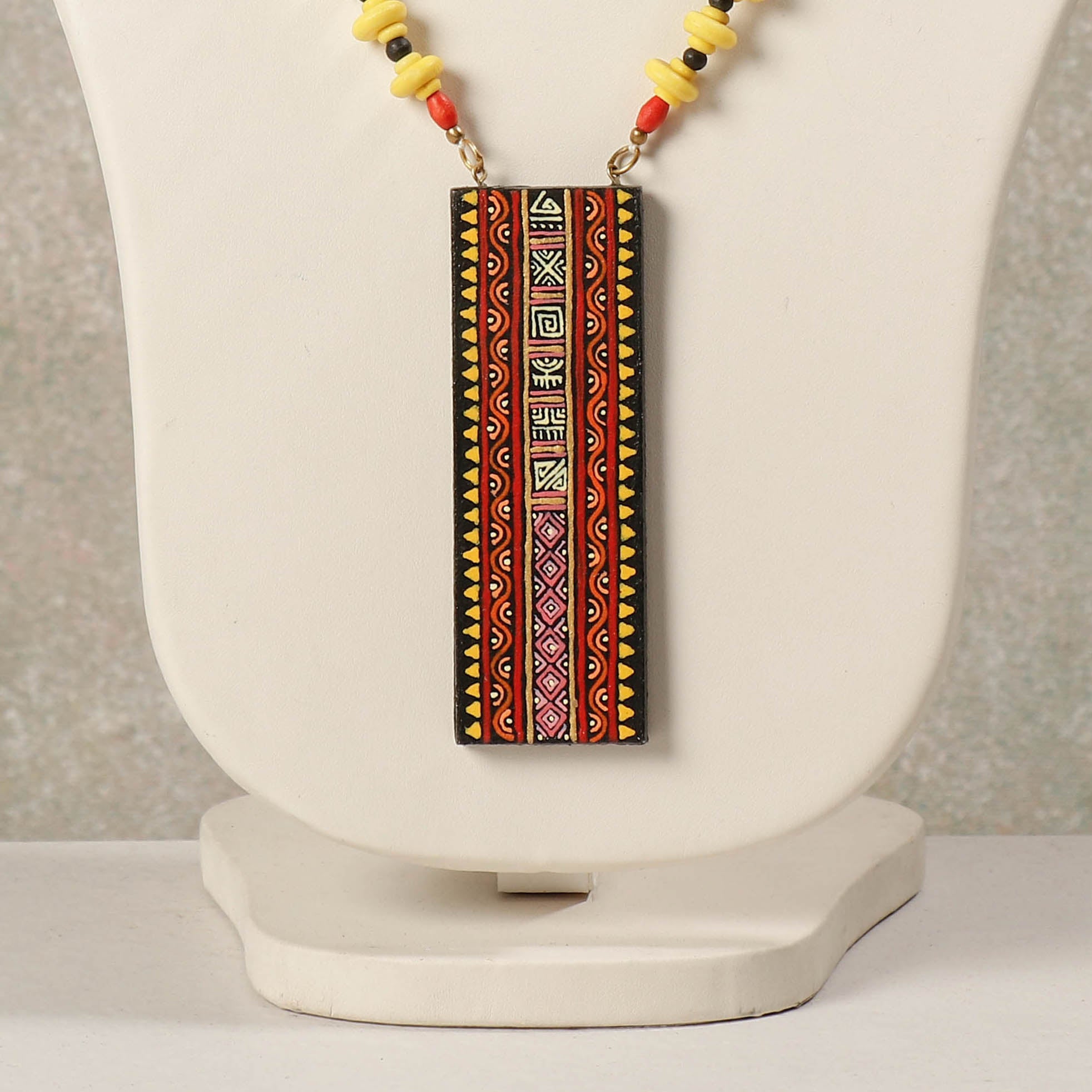  Miniature Hand-painted Wooden Necklace With Beads 