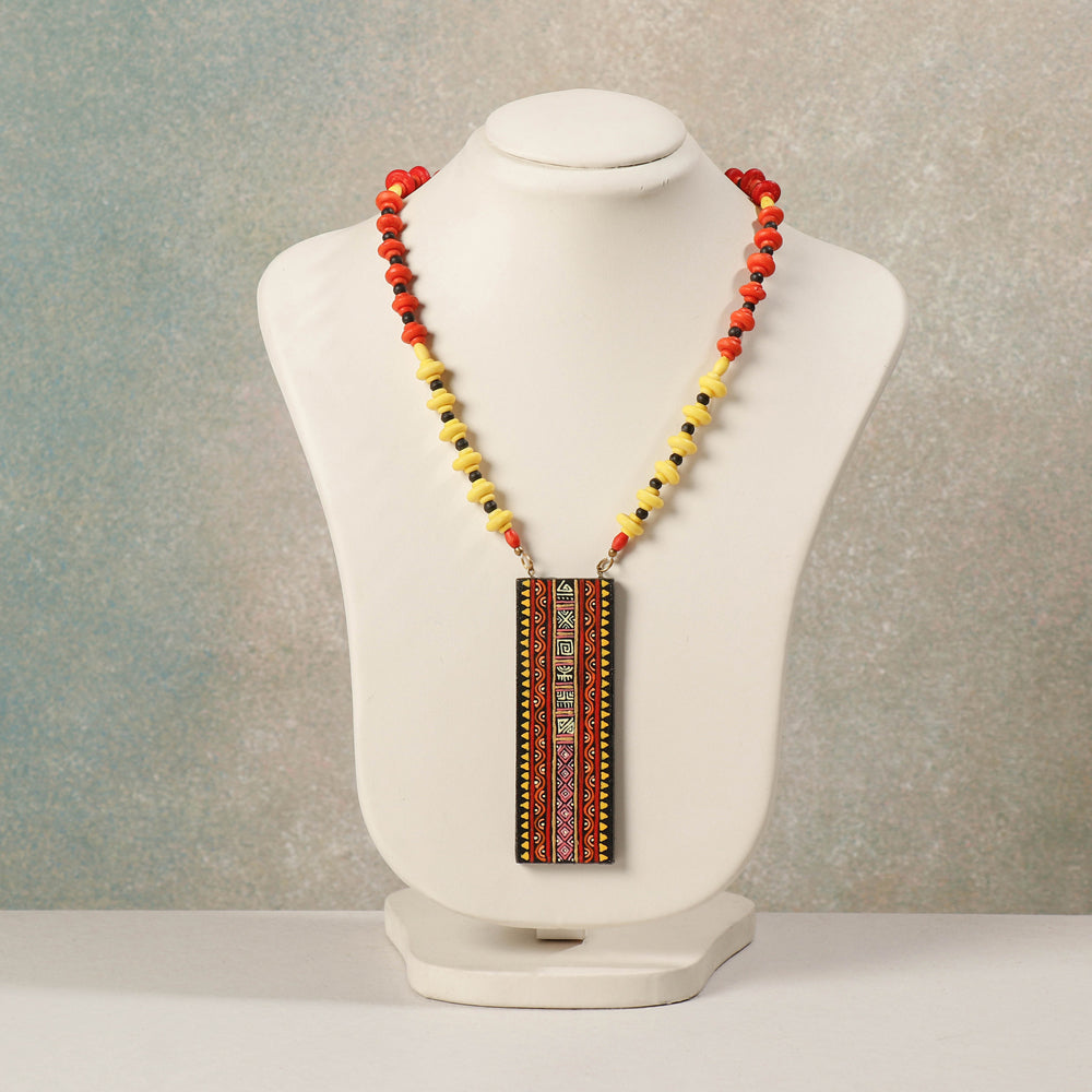  Miniature Hand-painted Wooden Necklace With Beads 