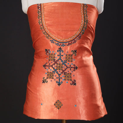 Orange - Special Kutchi Hand Embroidery Mashru Silk Kurti Material