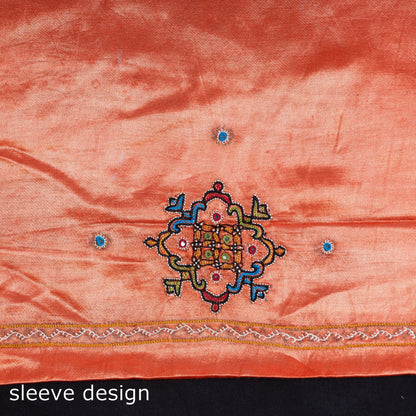 Orange - Special Kutchi Hand Embroidery Mashru Silk Kurti Material