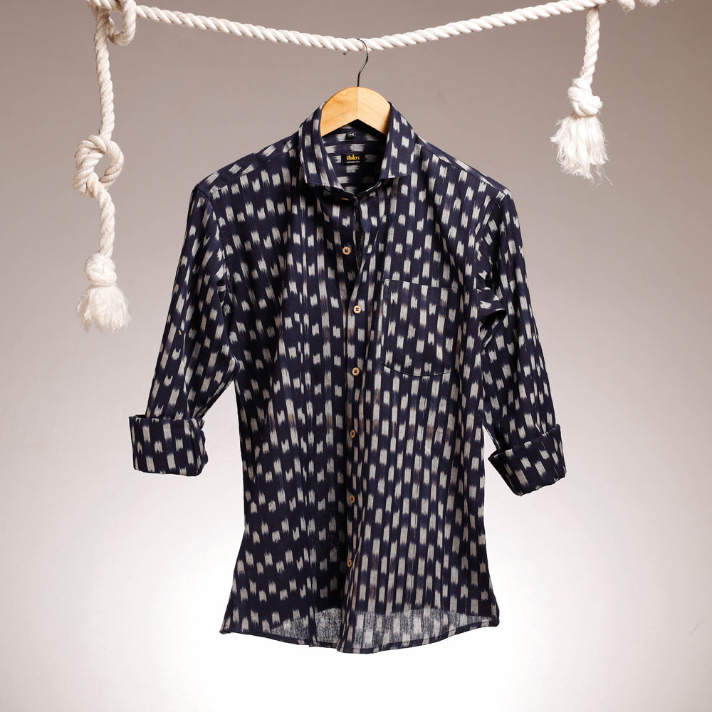 Blue - iTokri Casuals - Ikat Cotton Men Full Sleeve Shirt