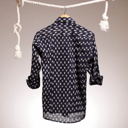 Blue - iTokri Casuals - Ikat Cotton Men Full Sleeve Shirt