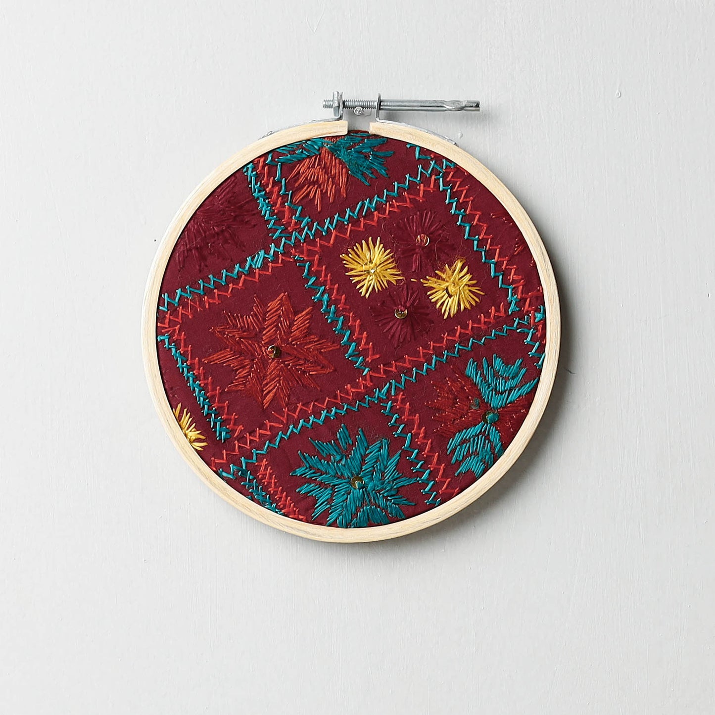 Phulkari Hand Embroidered Hoop/Wall Hanging (6.2 in)